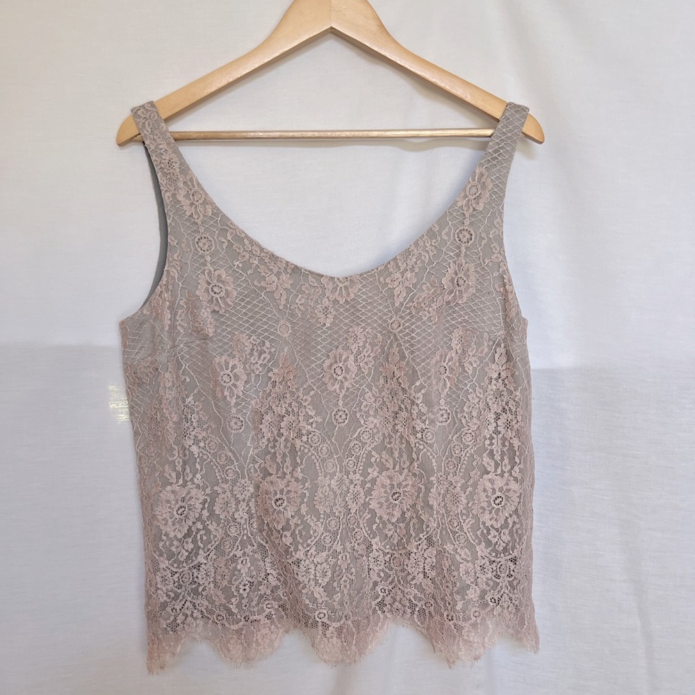 Dana Buchman Light Pink Lace Over Gray Tank Top.  Size 12